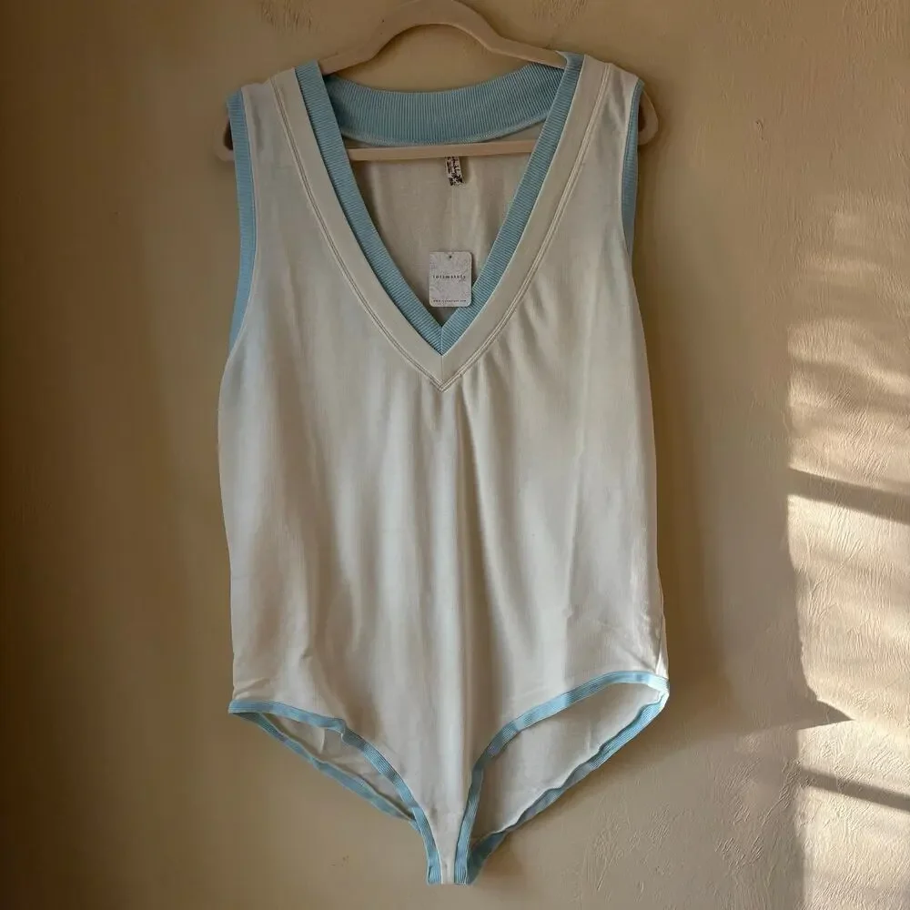 NWT Intimately Free People Cozy Cool Girl Tank Bodysuit Ivory Blue Size XL